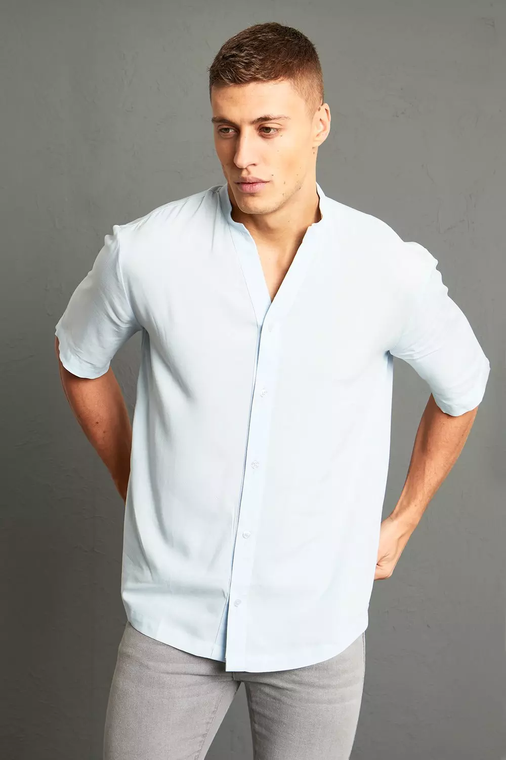 Grandad collar sale shirt short sleeve